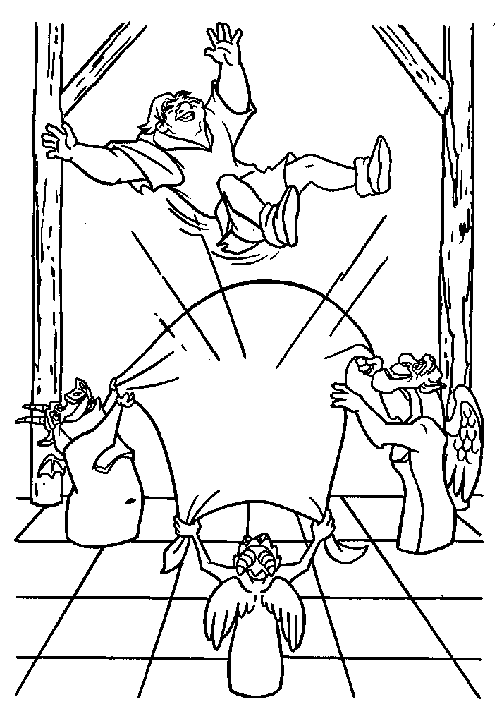 coloriage quasimodo joue avec les gargouilles